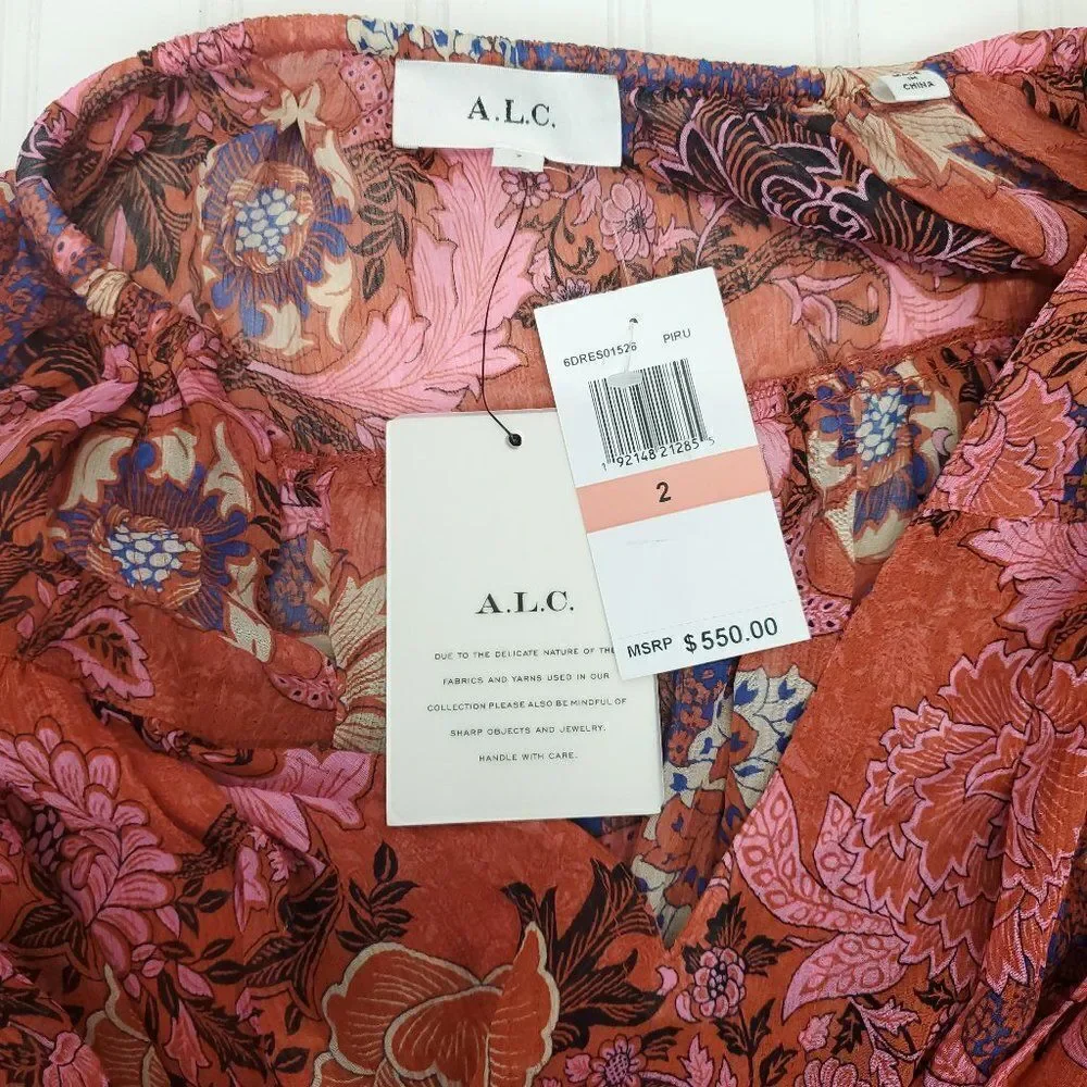 A.L.C. Elise Long Sleeve 100% Silk Floral Mini Dress - Picture 12 of 13
